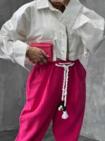 شلوار پنبه ای بند کنفی کد 100393 - تصویر 4
