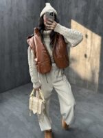 کاپشن چرم پافری کد 200335 - تصویر 4