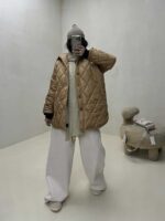 کاپشن لوزی دوزی کلاهدار کد 200429 - تصویر 2