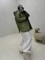 کاپشن لوزی دوزی کلاهدار کد 200429 - تصویر 6