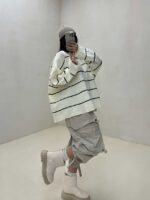 بلوز بافتی راه راه کد 200526 - تصویر 2
