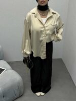 شومیز ساتن جیب هلال کد 220287 - تصویر 2
