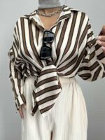 شومیز ساتن راه راه کد 220333 - تصویر 2