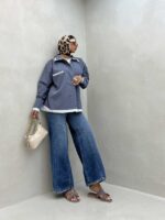 شومیز یقه مردانه کد 220376 - تصویر 5