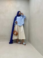 شومیز نوار دار پاستیلی کد 220448 - تصویر 5