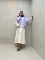 شومیز نوار دار پاستیلی کد 220448 - تصویر 7