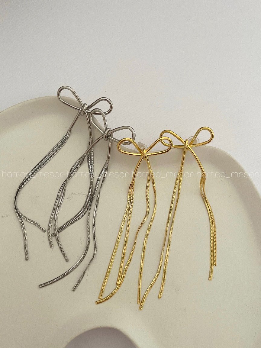 NNWJ3573 گوشواره پاپیونی ریش دار کد 310470 - تصویر 1