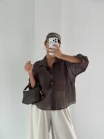 شومیز شیشه ای تک جیب کد 220653 - تصویر 13