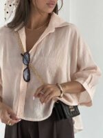 شومیز راه راه باکسی کد 220697 - تصویر 3