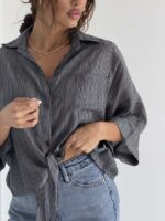 شومیز جلو گره راه راه سارینا کد 220714 - تصویر 8