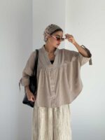 شومیز لینن چین دار کد 220687 - تصویر 29