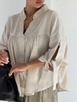 شومیز لینن چین دار کد 220687 - تصویر 27