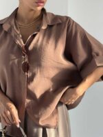 شومیز دکمه مخفی کد 220688 - تصویر 21