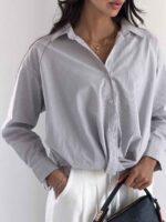 شومیز جلو گره راه راه کد 220689 - تصویر 4