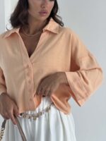 شومیز لینن 5 دکمه کد 220744 - تصویر 2