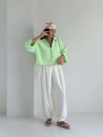 شومیز لینن 5 دکمه کد 220744 - تصویر 9