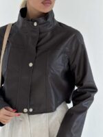 کت چرم دکمه پانچی کد 120458 - تصویر 2